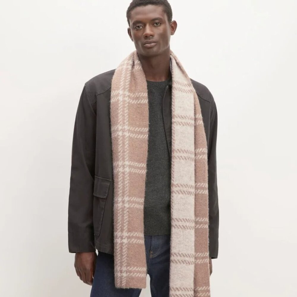 NWOT Everlane Patterned Alpaca Scarf in Wheat Taupe Tan - Picture 7 of 14
